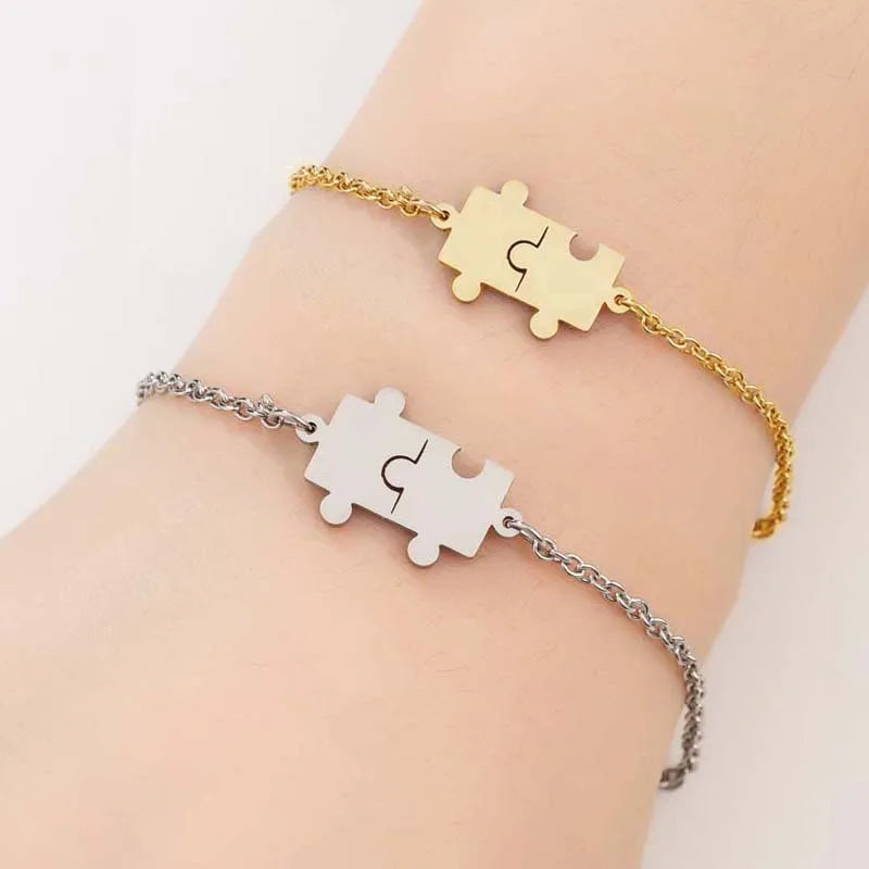 Birthday Gift Girlfriends Bracelet Necklace Stainless Steel Bracelets Statement Puzzle Bracelet for Women Girls
