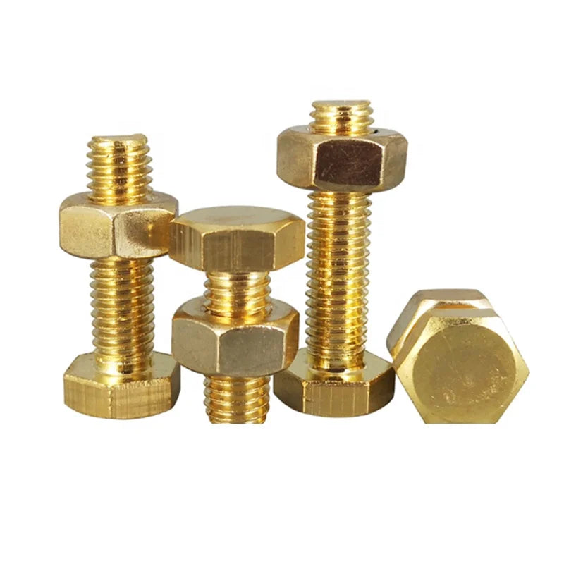Din Standard Steel External Hexagon Brass Bolt Nut Set Large Full Extension M4 M5 M6 M8 Machine Copper Screw Hardware Fasteners