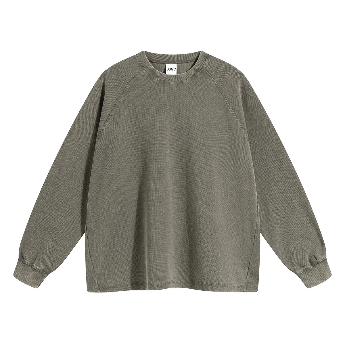 OEM Unisex Boxy Cropped Hoodie Custom Men Heavyweight Cotton Acid Wash Sweatshirts Vintage Distressed Waffle Long Sleeve T Shirt