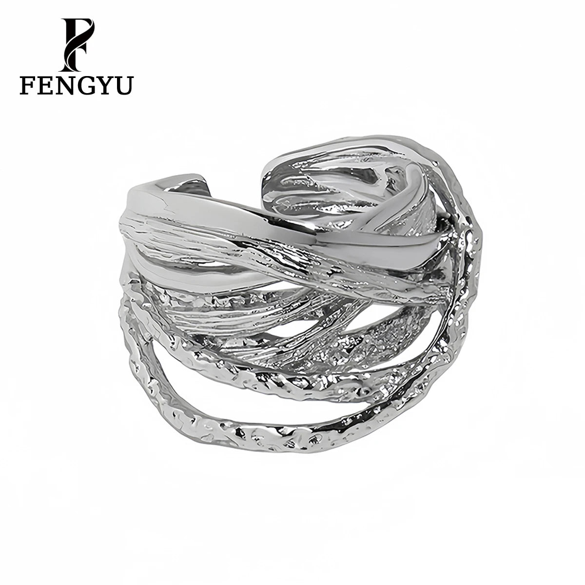 Fine Irregular Layered Line Chunky Ring for Womens 925 Sterling Silver Hammered Rings Custom Designer Fashion Jewelry Wholesale