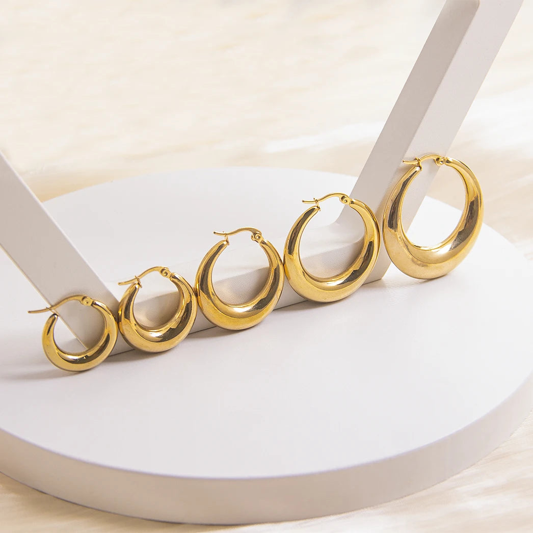 Jusnova Custom Women's Gold Color Stainless Steel Hoop Earrings Set C-Shaped Gold Plated Trendy Zircon Stone Accessories Jewelry