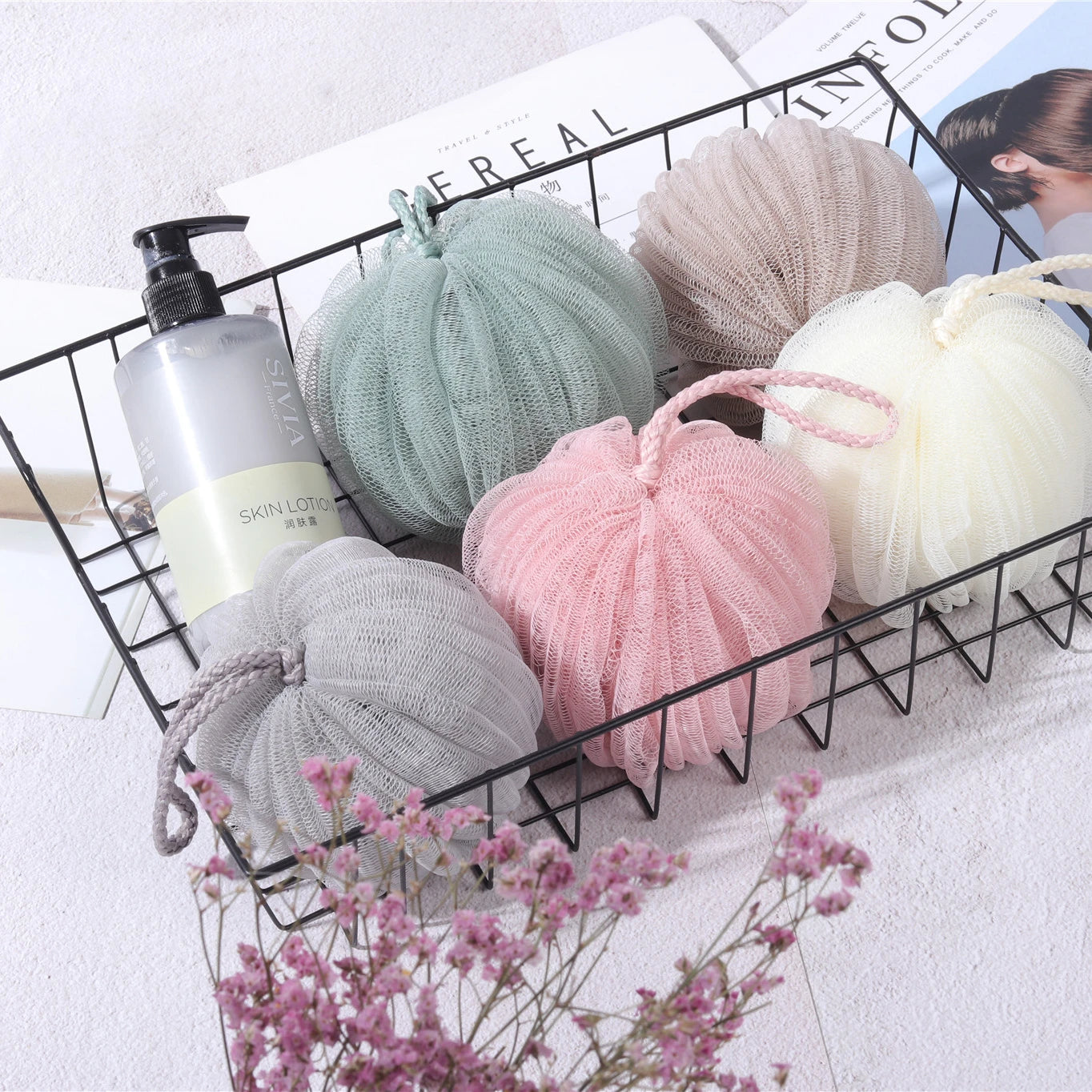 50Gram Five Color Optional Bath Loofahs Sponge Bath Puff Body Scrubber Ball Mesh Puff Shower Sponge
