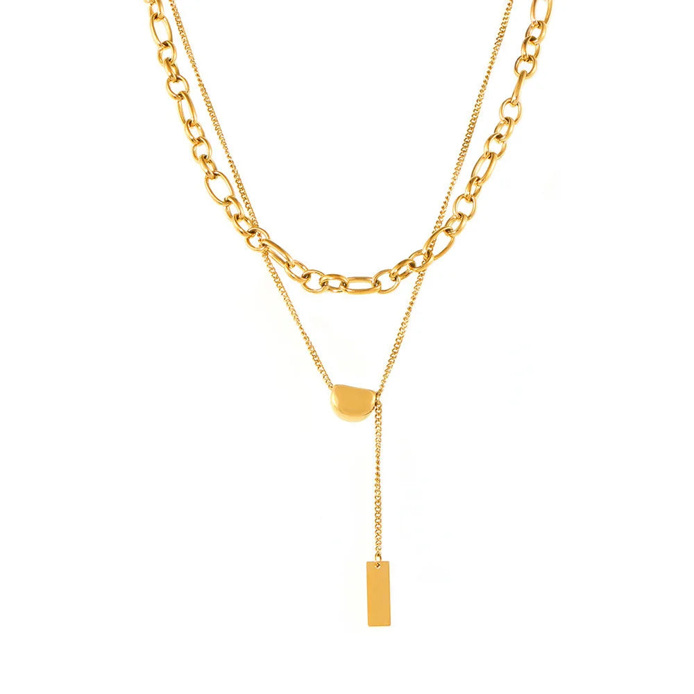 Wholesale Double Stacked Necklace Tassel square 316l Stainless Steel Collarbone Chain