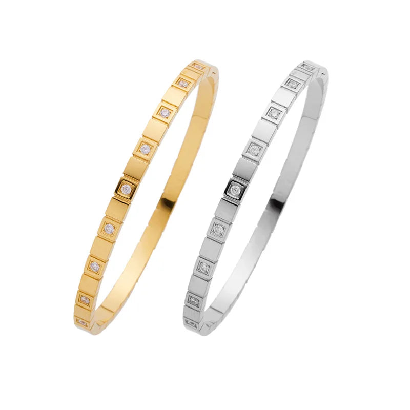Classic Geometric square Bangle Bracelet Female Mirco Pave Cz Stone Bracelet