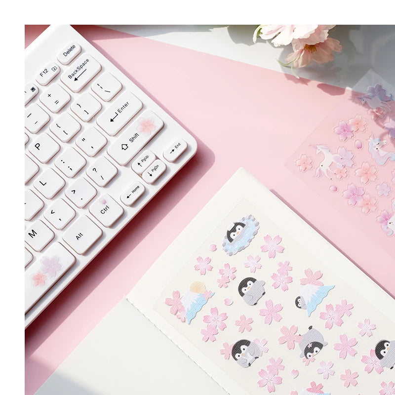 Nekoni Japanese Cherry Blossom Festival Sakura Washi Stickers Original Design PVC Aesthetic Stickers Decals Animal Sticker