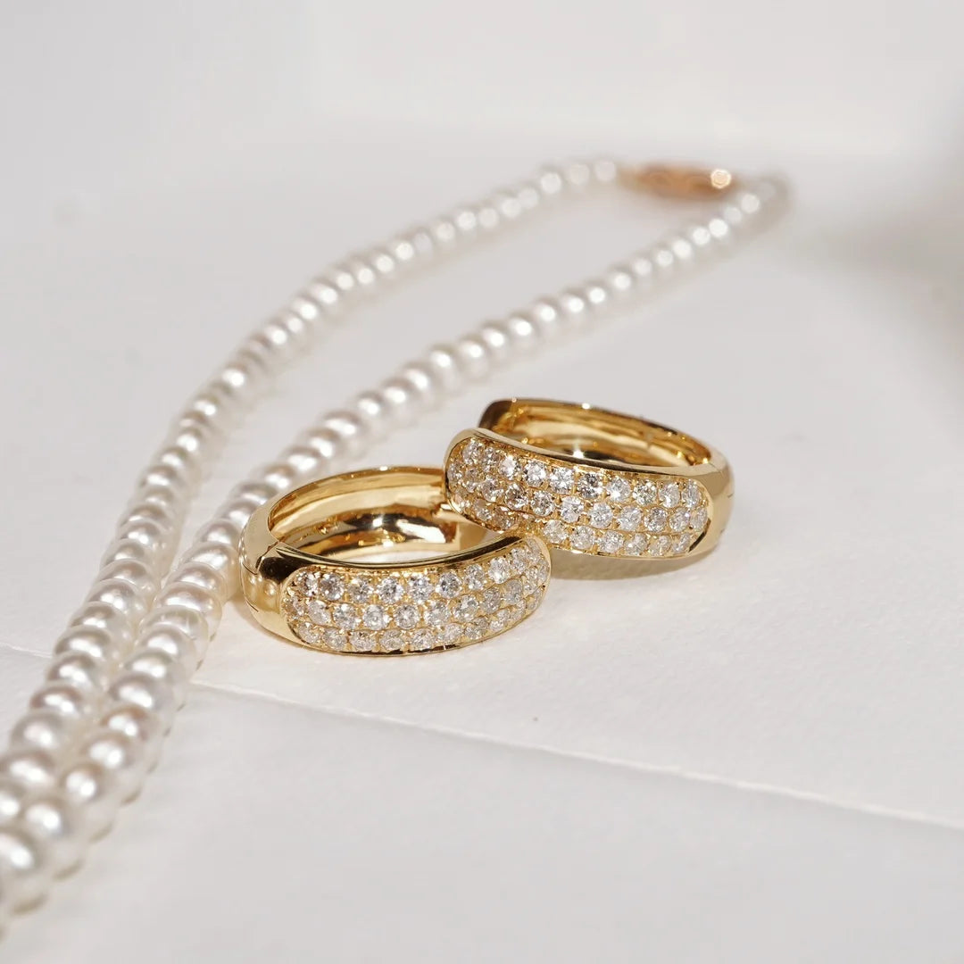 H&F Original 14K Gold Hoop Earrings with Natural Diamond Real 14K Gold for Women