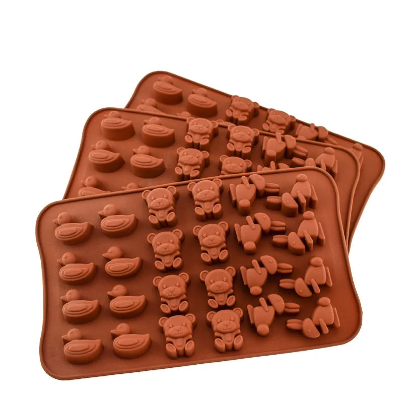 24 Animals Duck Bear for Rabbit Cartoon Shape Silicone Ice Tray Mold Baking Cake Tools Moldes De Silicona
