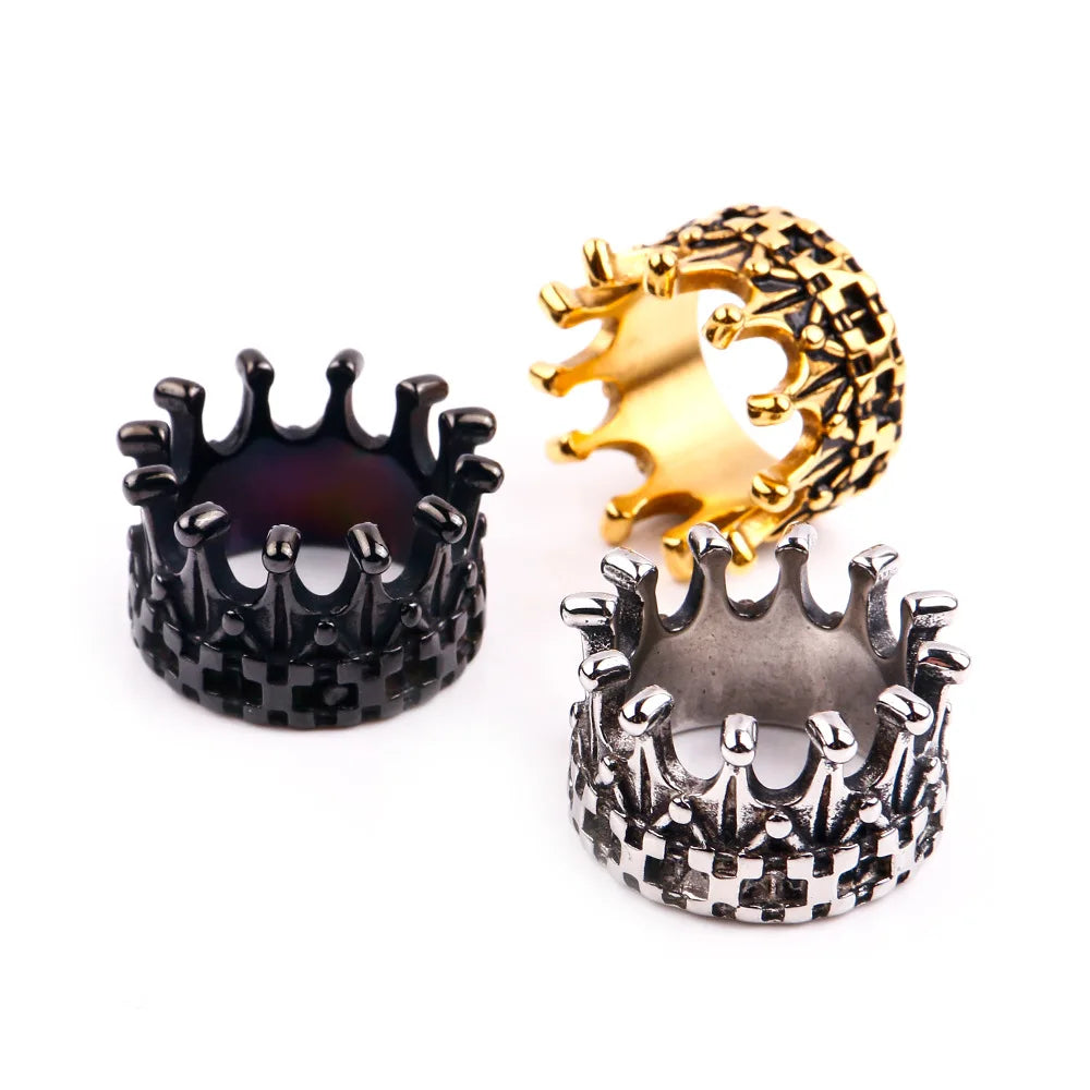 Anillo Wholesale Punk Retro Gothic Style Crown Titanium Steel Stainless Steel Gothic Rings Gold Black Crown Rings for Men Women