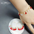 Fresh Water Pearl Natural Red Crystal Bracelets Adjustable for Women Wedding Gifts Boho Jewelry Perly