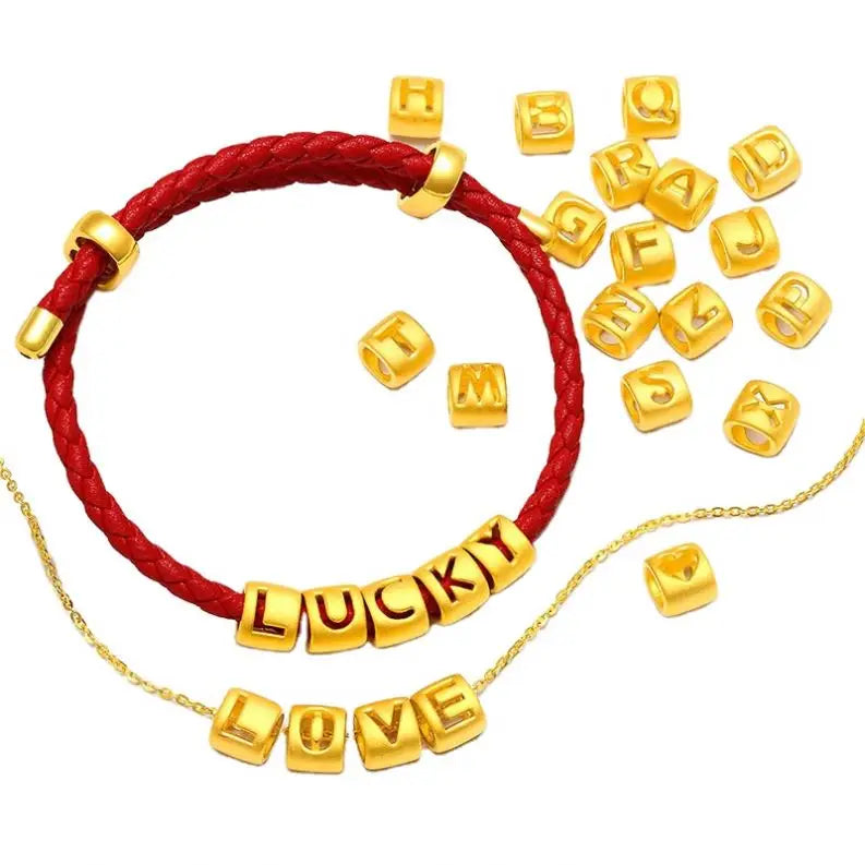 Copper Gold-Plated Letter Beaded Necklace  Sand Gold Couple Red String Bracelet Diy Pendant 520 Valentine's Day Gift
