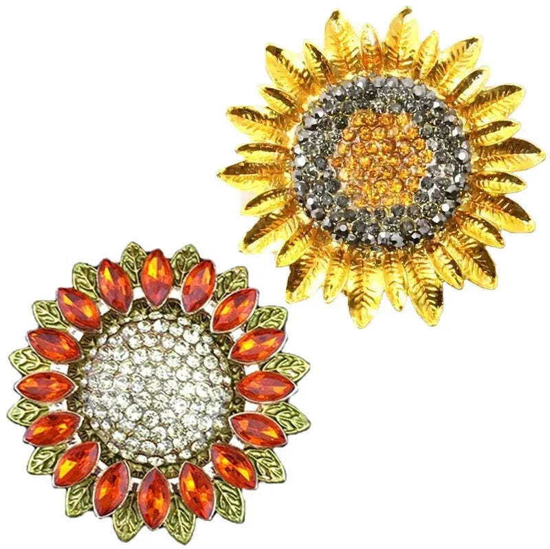 Fashion Jewelry Brooches Rhinestone Sunflower Flat Plant Flower Corsage Ladies Pin Alloy Badge Brooch