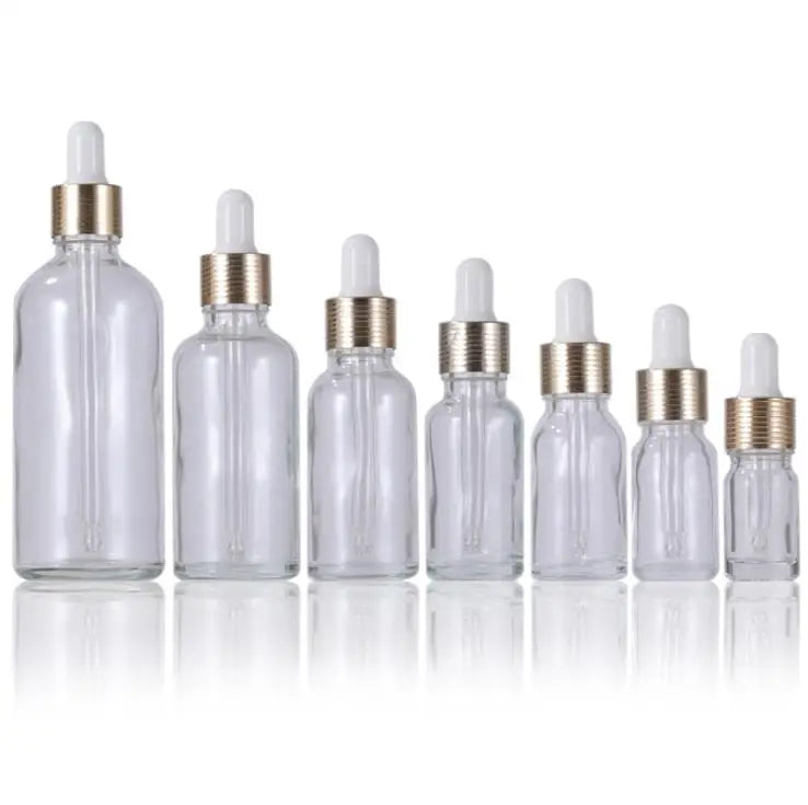 In Stock 5ml 10ml 15ml 20ml 30ml 50ml 100ml clear Glass Dropper Bottle for Essential Oil With Gold Dropper