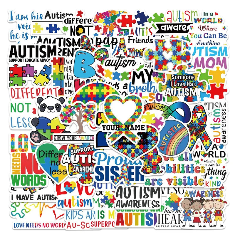 50PCS Autism Awareness Stickers for LaptopAesthetic Colorful Waterproof Vinyl Stickers for Journal Water Bottle Skateboard