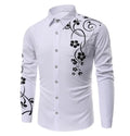 Large Men's Simple Floral Printed Business Slim Fit Men's Long Sleeved Shirt Fashionable Top