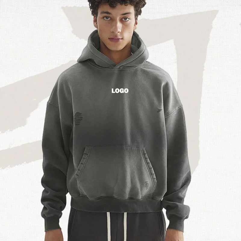 Cotton Polyester High Quality Boxy Puff Printing Pullover Hoodie Custom for Men Embroidery Custom Made Embroidered Hoodies