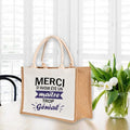 Thank You Mistress Print Jute Bags With Handles Shopping Tote Bag Large Capacity for Diy Beach Wedding Bag Teacher Day Gift
