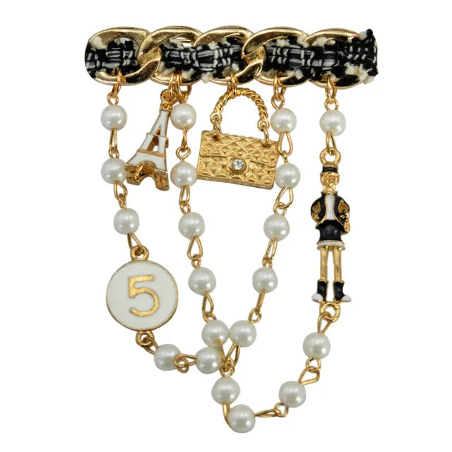 Eiffel Tower Flower Number 5 Elegant Jewelry All-match Accessories Bag Hanging Coat Cloth Pearl Brooch Pins