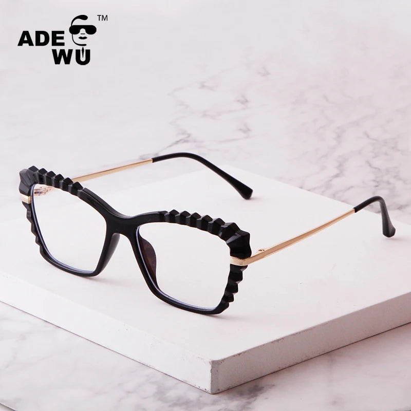 ADE WU PSTY5806M Cat Eye Anti-blue Light Compute Glasses Fashion Big Frame Eye Glasses Retro Metal Frame Optical Eyewear Female
