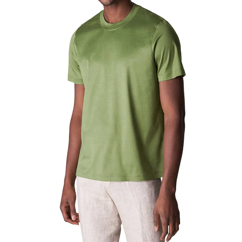 Hot Sale Round Neck Blank Mercerized Cotton Men Tee Shirts Shiny Slim Fit Short Sleeve Double Mercerized Cotton T Shirts