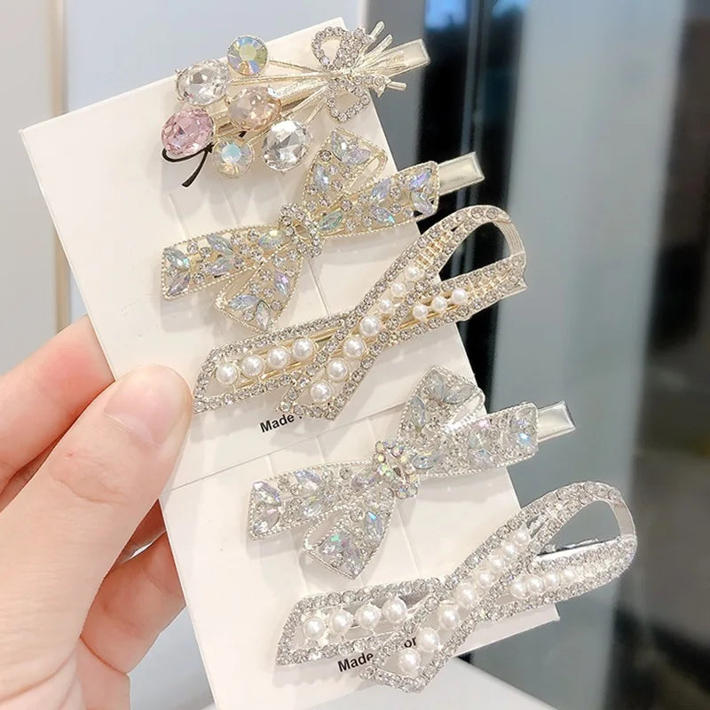 Korean Ladies Bridal Rhinestone Shiny Glitter French Hair Bun Accessories for Wedding Beauty Salon for Women Girls