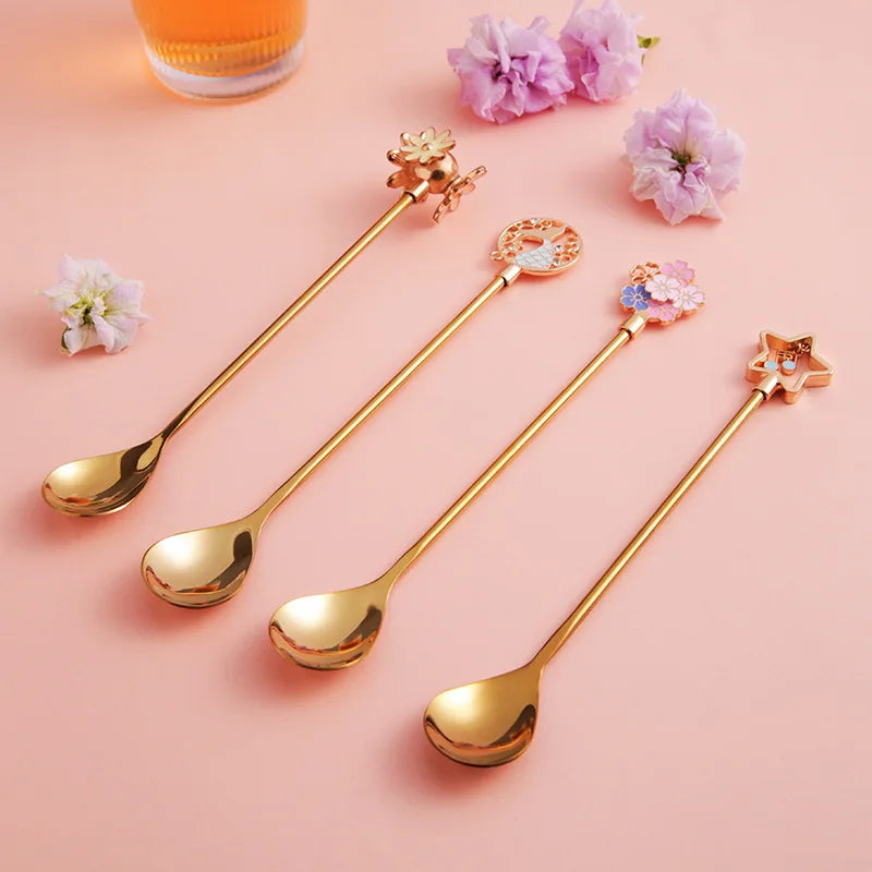 New Design Stainless Steel Coffee and Tea Cupping Ice Stirring Spoon and Fork With Lollipop Donuts Shape