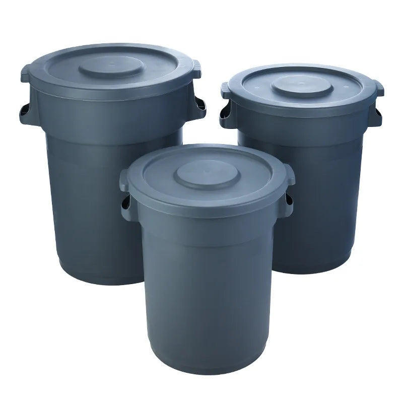 Large 120L Commercial Trash Can with Suitcase Lid Wheels and Thick Plastic Bucket Open Top Outdoor Sanitation Bin Open Top Bins