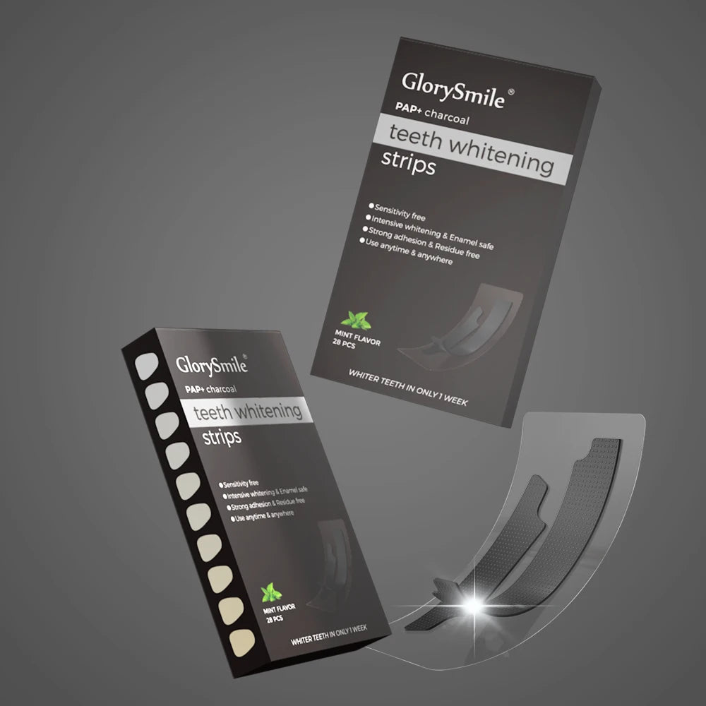 Private Logo Non Peroxide No Sensitive Pain Black Coconut Charcoal PAP Teeth Whitening Strips