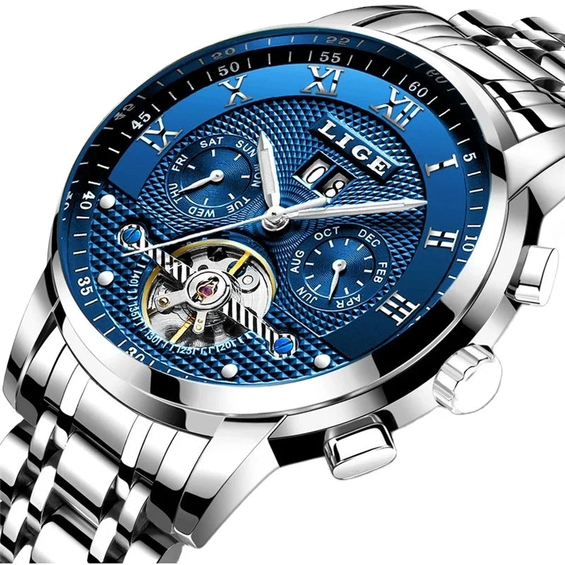 LIGE 9841 Mens Watches Fashion Top New Luxury Business Automatic Mechanical Watch Men Casual Waterproof Watch Relogio Masculin