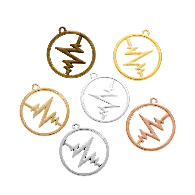 YuenZ 6 Color Electrocardiogram  Round Connector Charms Alloy Metal Pendants for Handmade Jewelry Accessories Making B1105