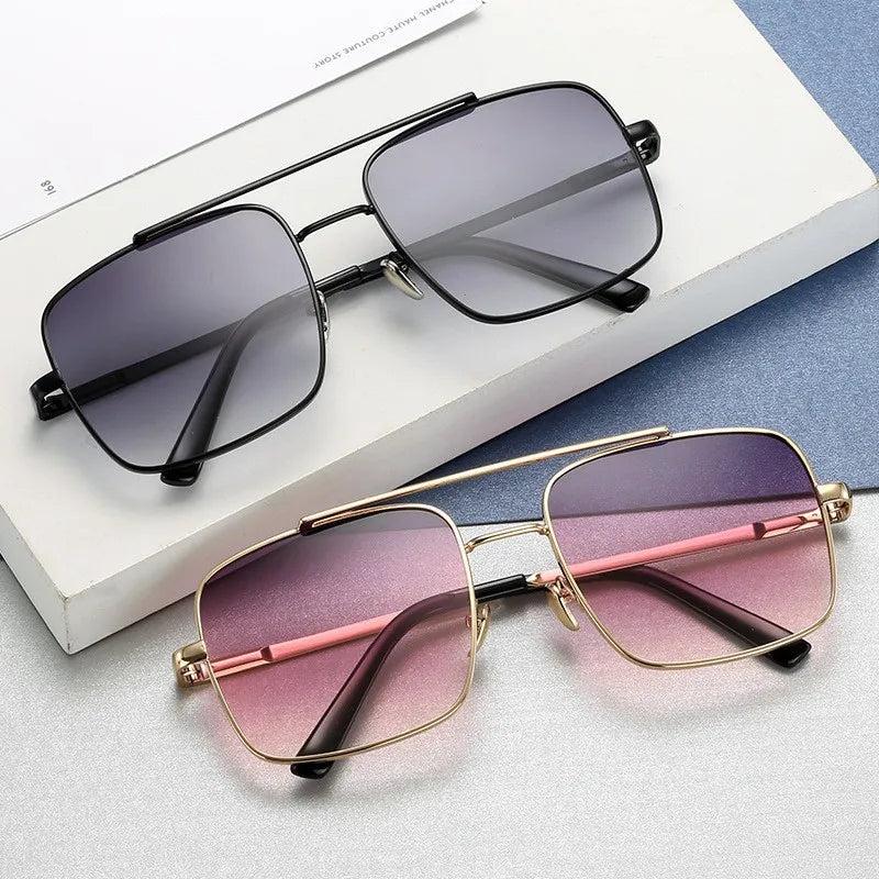 Logo Custom 2026 Fashion Men Women Double Beams Square Sunglasses UV400 Metal Pilot Driving Sun Glasses