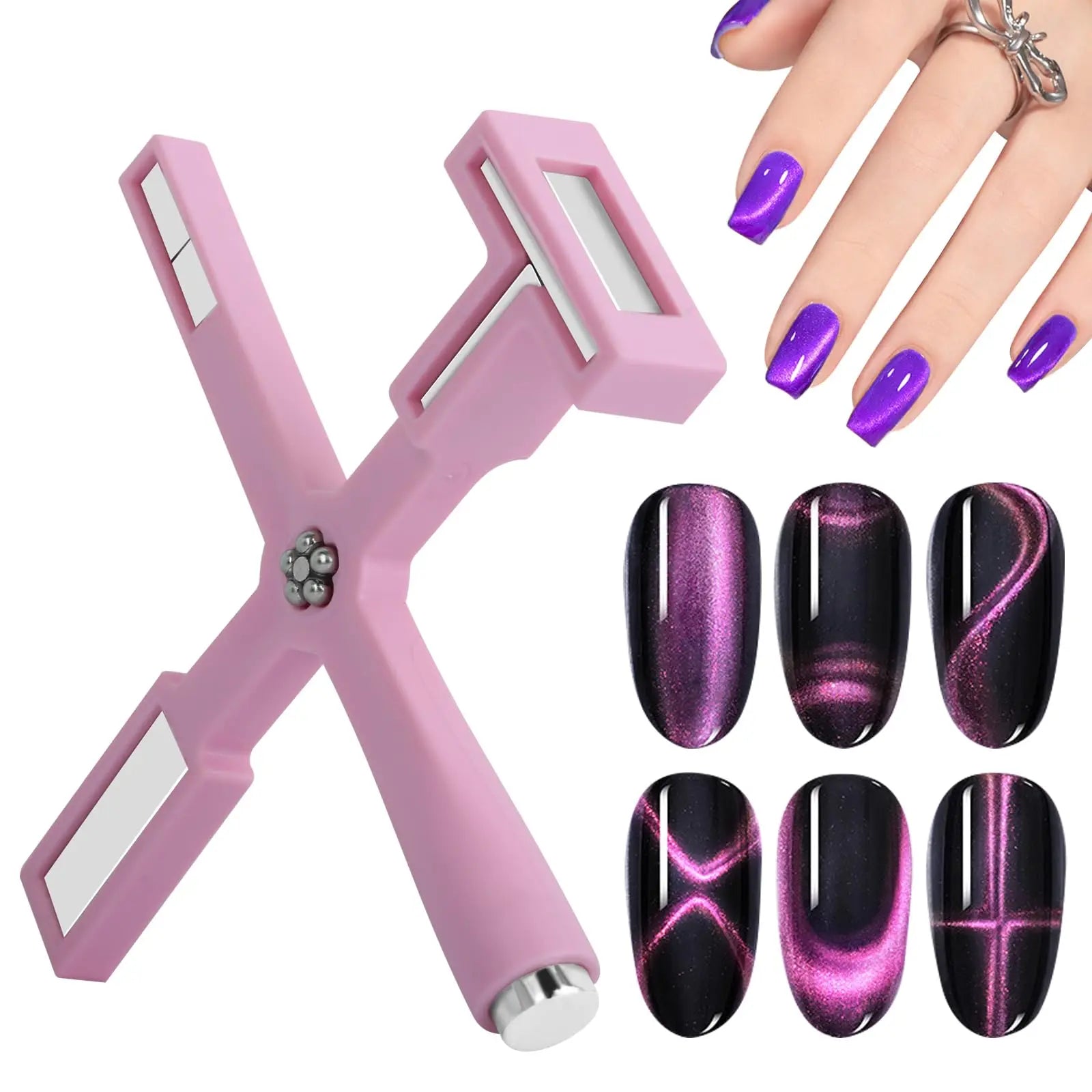 5-in-1 Multi-Function Magnetic Nail Art Decal Tool Sleeve Cat Magnet Board for Gel Polish Line Strip Effect for cat Eye Nails