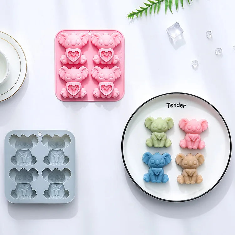 4 Koala Shape Silicone Molds Soft Candy Pudding Cake Drip Chocolate Baking Disposable Food Grade Packaged Bags Bread Recipes