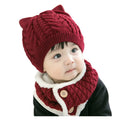 Wholesale Acrylic Knitted Kid's Cap Collar Two Pieces Winter Warm Suit Hat Scarf Combo for Children