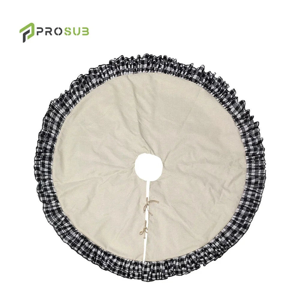 Prosub DIY Printing Linen Christmas Tree Skirt Mat 144CM Sublimation Blank Ruffles Buffalo Plaid Christmas Tree Skirt