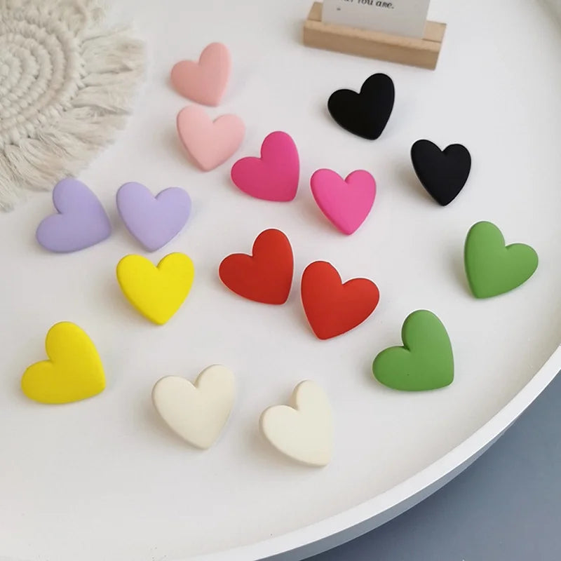 Fashion Jewelry Exaggerated Big Colorful Resin Heart Earrings Matte Red Purple Peach Charm Stud Earring for Girls