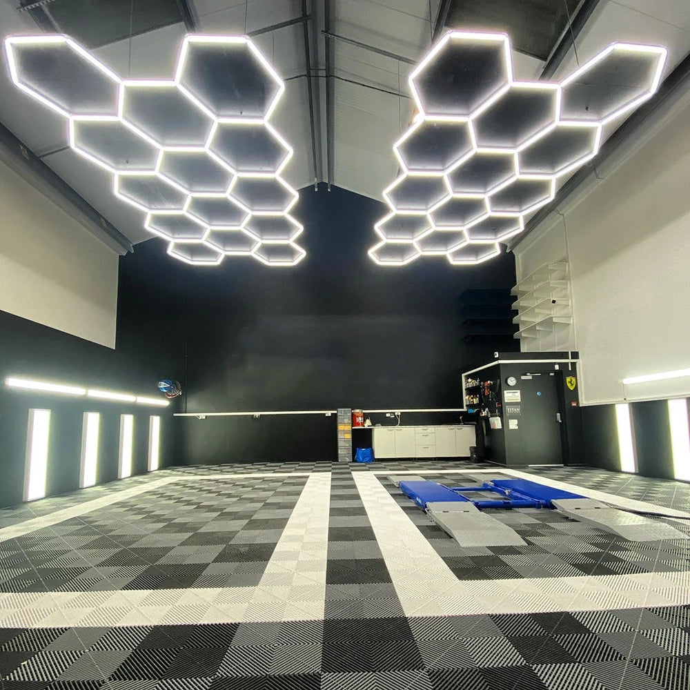 Honeycomb Auto Detailing Products Light Bar Hexagrid Lighting for Car Wash Station Garage Ceiling Design Hexagonal Led Lights