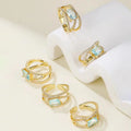 Jiexing Trendy Finger Rings 14K Gold Plated Adjustable Blue Hollow Zircon Finger Ring Women Jewelry