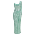 SB3308 New Arrivals Ladies Elegant Green Sequin Prom Maxi Dress Sleeveless Shiny Party Dress For Women