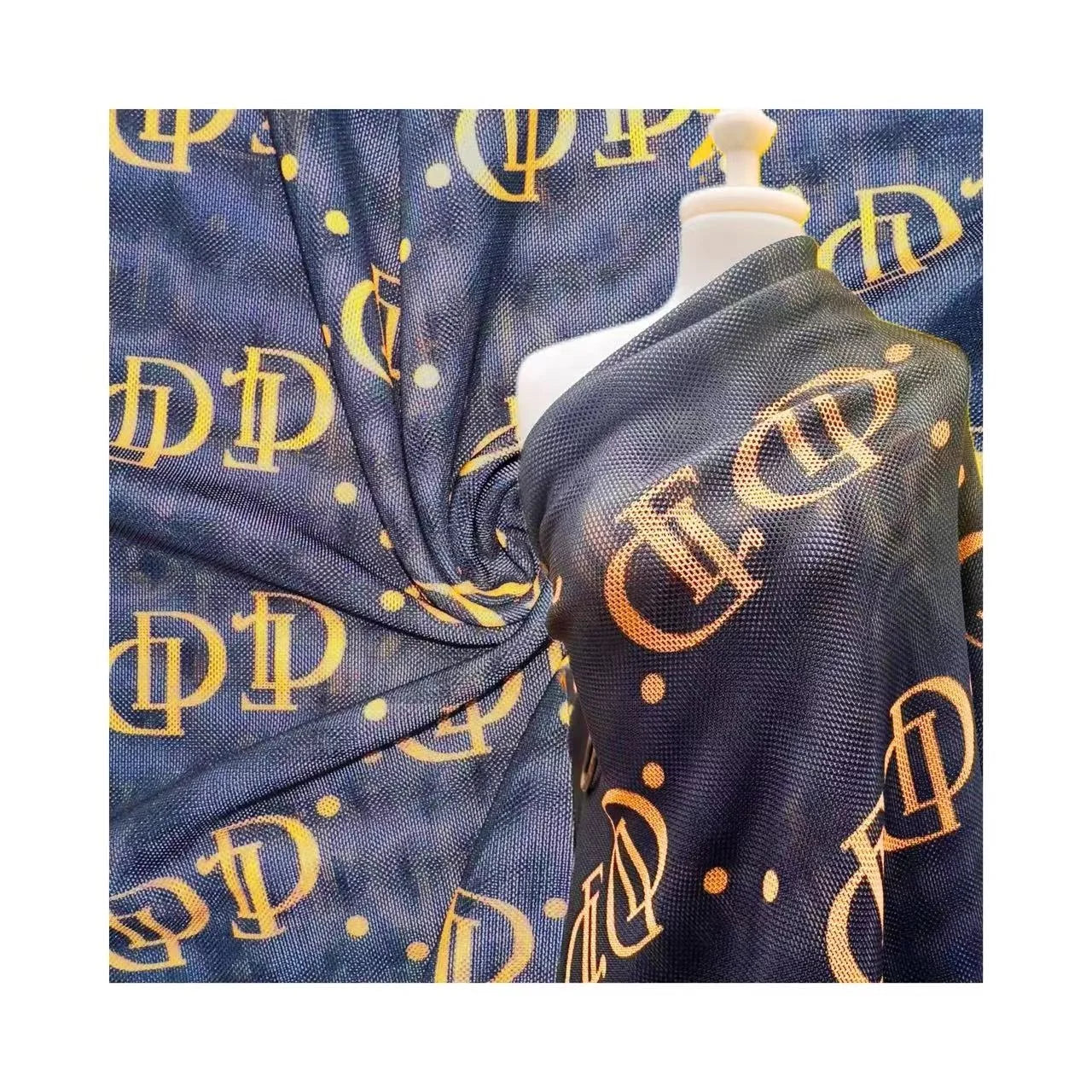 Eco-friendly Manufacture D Letter Printed Design Black Digital Print Customer 4 Way Stretchy Power Mesh With Print Fabric Mesh
