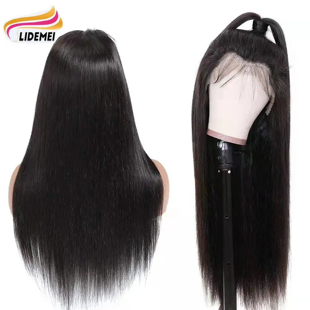 Lidemei Hair Free Shipping Natural Black Virgin Cuticle Aligned Human Hair Wig 200% Density 13x4 Transparent Lace Front Wig