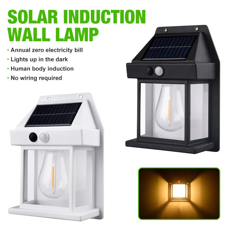 Howlighting Solar LED Outdoor Rainproof Wall Lamp with Human Sensor Three Modes Garden Night Light