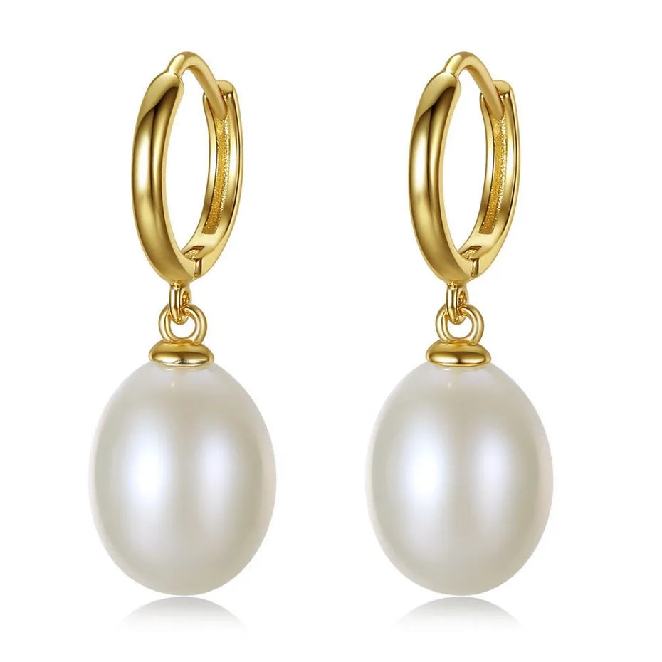Wholesale Fresh Water Pearl Hoop Earrings 925 Sterling Silver Jewelry Gold Plated Women Fresh Water Pearl Earrings Women