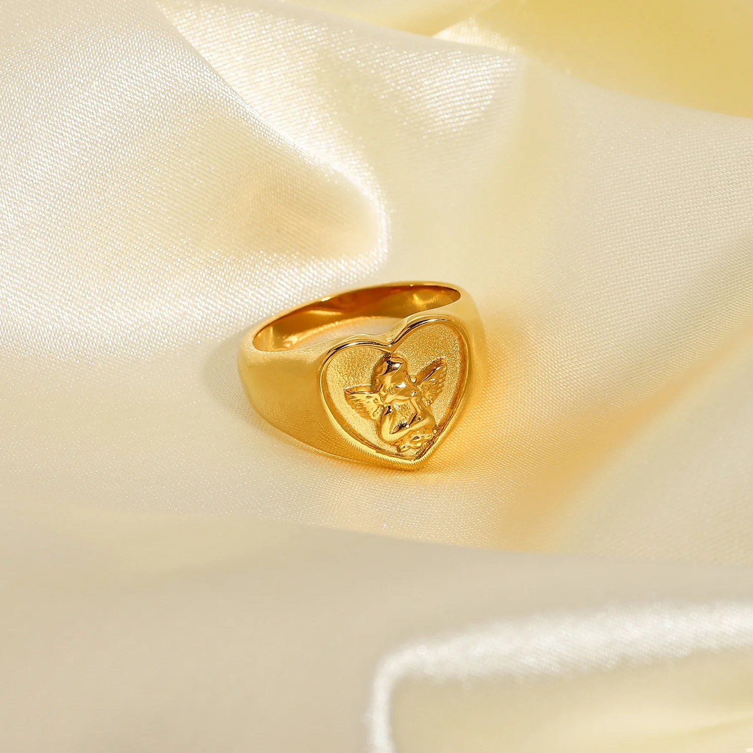 Statement Chunky Rings Jewelry Gifts Gold Plated Stainless Steel Heart Angel Rings for Women