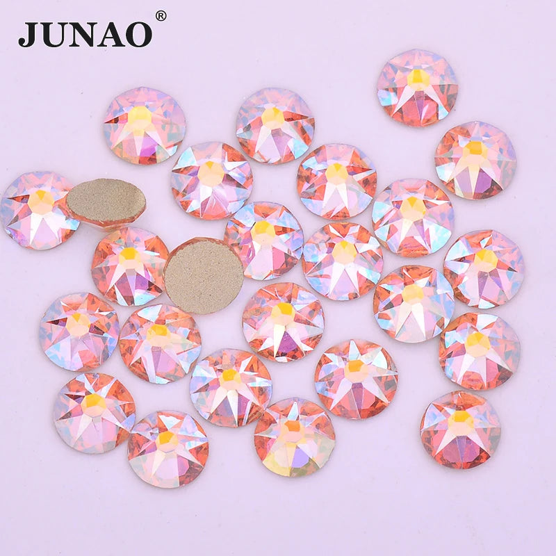 JUNAO Wholesale 16 Cut Facets Ss6 Ss8 Ss10 Ss16 Ss20 Strass Gems Light Peach AB Rhinestone for Jewelry Decoration