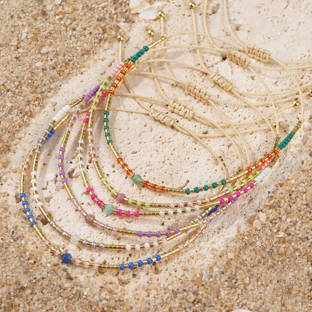 Go2boho Miyuki Boho Glass Bead Bracelets for Women Adjustable Multi Color Stackable Beaded Bracelets with Unique Design Summer