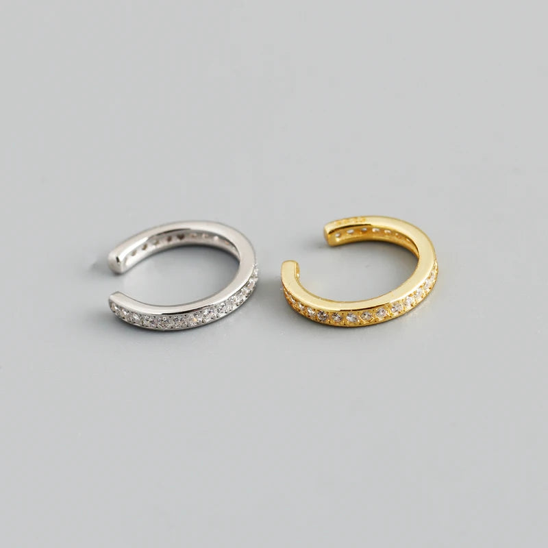 2022 INS 925 Sterling Silver INS Round Shape Full Shiny Cz Diamond Ear Cuff Gold Plated Earrings for Women