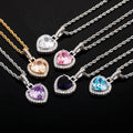 New Blue Pink White Colorful Cubic Zirconia Heart Pendant Necklace for Women HipHop Iced Out Bling CZ Fashion Rope Chain Jewelry