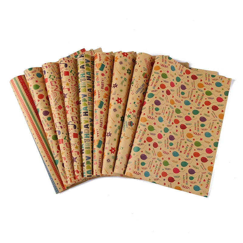 Spot Wholesale Diy Cartoon Birthday Gift Set Thickened Kraft Paper Wrapping Paper With Balloon Cake Pattern