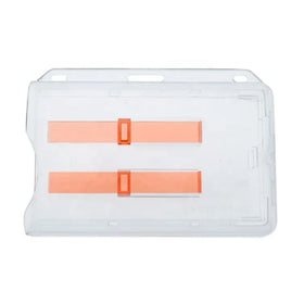 Rigid Horizontal 2 Card ID Badge Holder with Double Red Extractor Slider Hard Plastic Double Sided 2 Card Protector Card Holder