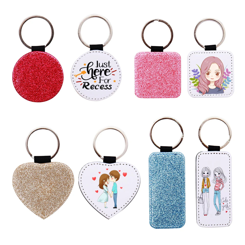 Christmas Custom Square Round Heart Rectangle Pendant Single Sided Printing Sublimation Blank Leather Keychains